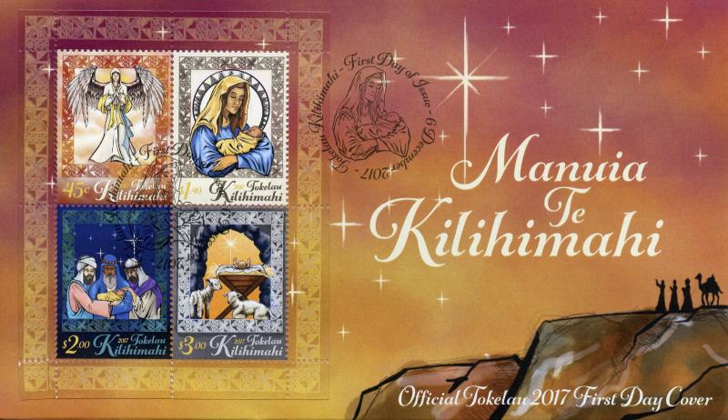 Tokelau 2017 FDC Christmas Nativity Mary Baby Jesus Angels 4v M/S Cover Stamps