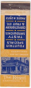 Canada Revenue 1/5¢ Excise Tax Matchbook THE REGAL Dartmouth, N.S.