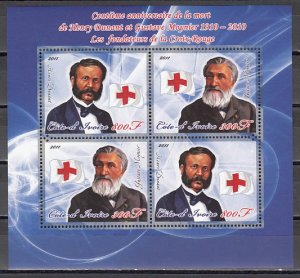 Ivory Coast. 2011 Cinderella issue. H. Dunant, Red Cross sheet of 4. ^