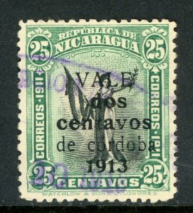 Nicaragua 1913 Liberty 2¢/25¢ Blue Green Scott #337E VFU Q519