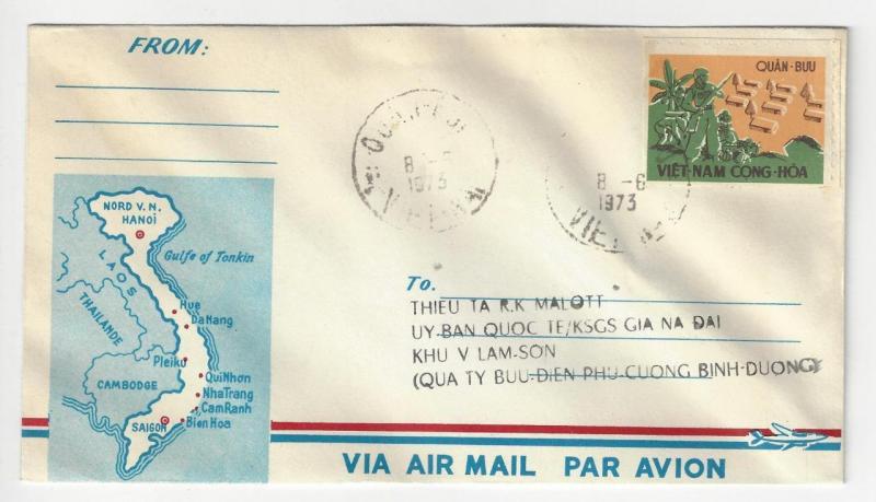 1973 Vietnam Military Airmail Cover With Military Stamp Scott # M1 (AC7)