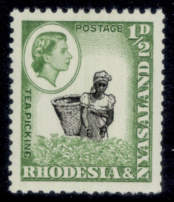 RHODESIA & NYASALAND QEII SG18a, ½d black & light emerald, LH MINT.