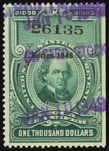 RD283, XF Used $1,000 Stock Transfer Stamp - Cat $200.00 - Stuart Katz