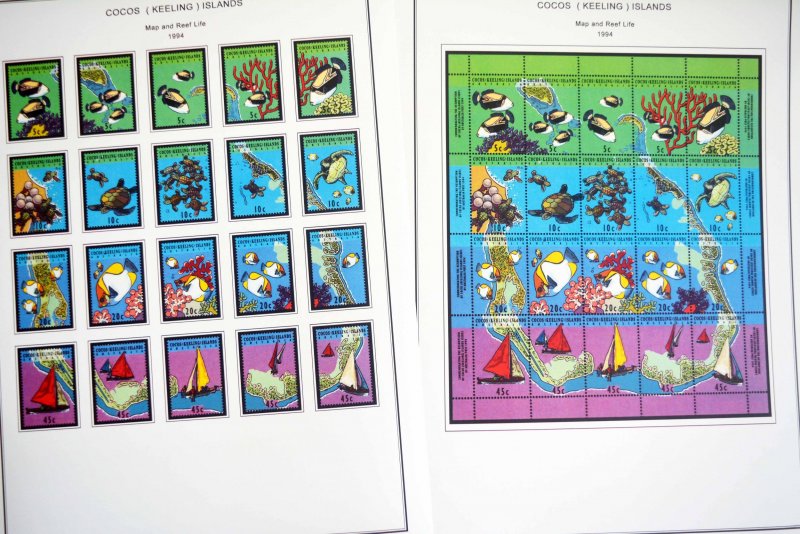 COLOR PRINTED COCOS ISLANDS 1963-2020 STAMP ALBUM PAGES (69 illustrated pages)