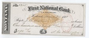1881 RN-G1 revenue check Helena MT territory First National Bank [6569.4]