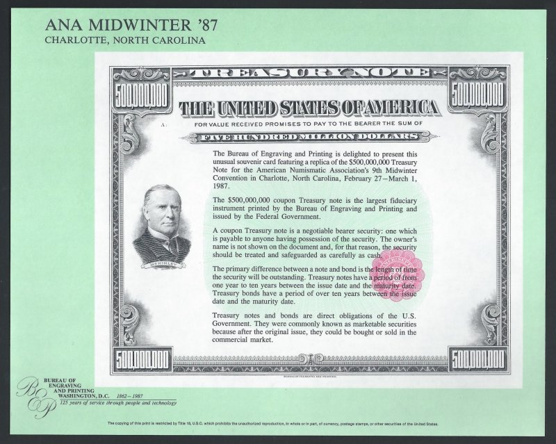 U.S. #NSC34 NH ANA Midwinter '87 Souvenir Card