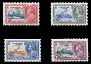 St. Kitts-Nevis #72-75S Cat$105, 1935 Silver Jubilee, set of four, perforated...