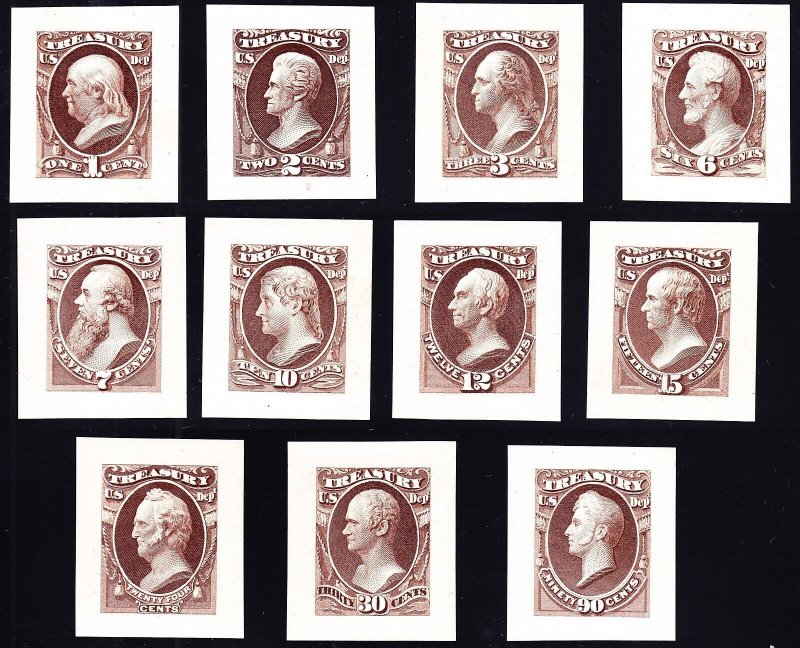 US O72-O82P2 1-90c Treasury Department Roosevelt Proofs Complete Superb SCV$1100