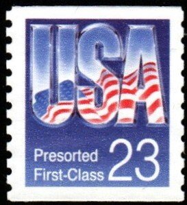 SC# 2608 - (23c) - USA & Flag - Pre-Sorted First Class, used coil single