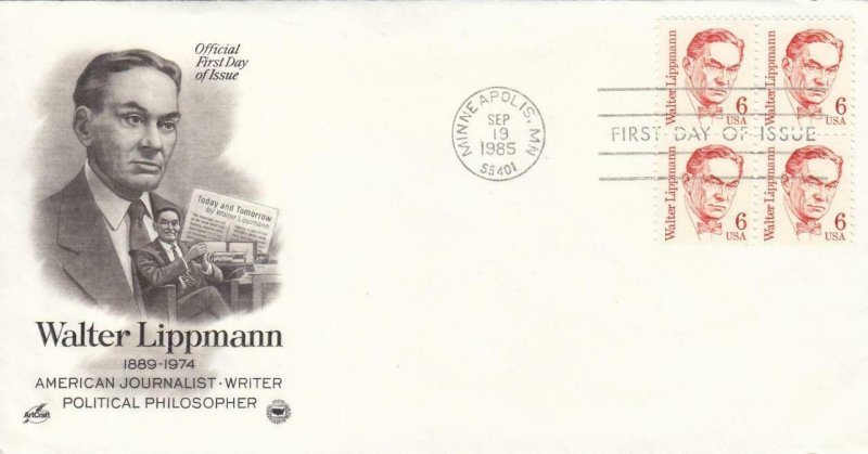 1985, Walter Lippmann, Artcraft, FDC (D12806)