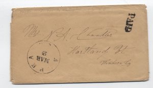 1850s Alpha CA black CDS stampless cover paid handstamp [7027.14]