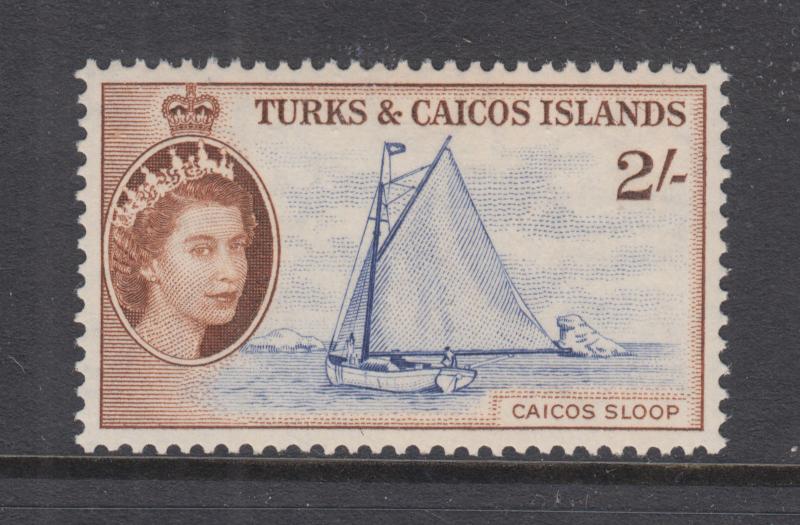 Turks & Caicos Sc 132 MNH. 1957 2sh QEII & Sailboat, VF