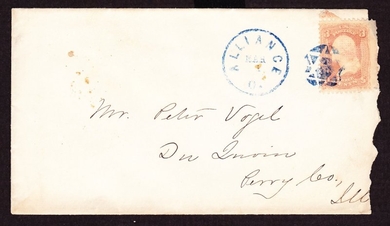 Cover, Scott 65, Alliance, Ohio Blue 6-Point Negative Star Fancy Cancel, Small