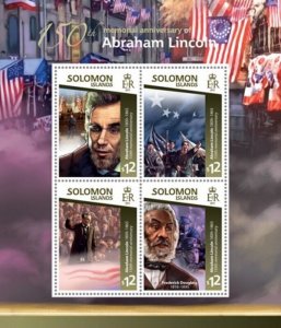 Solomon Islands - 2015 Abraham Lincoln - 4 Stamp Sheet - 19M-701