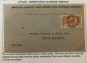 1937 Lusaka N Rhodesia First Sea Plane Flight  Cover FFC To England