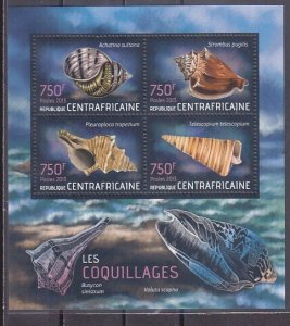 Central Africa, 2013 issue. Sea Shells sheet of 4. ^