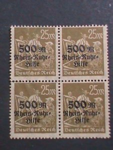 ​GERMANY 1921 SC#140 OVER 100 YEARS OLD STAMPS FARMERS-OVER PRINT. BLOCK -MNH-