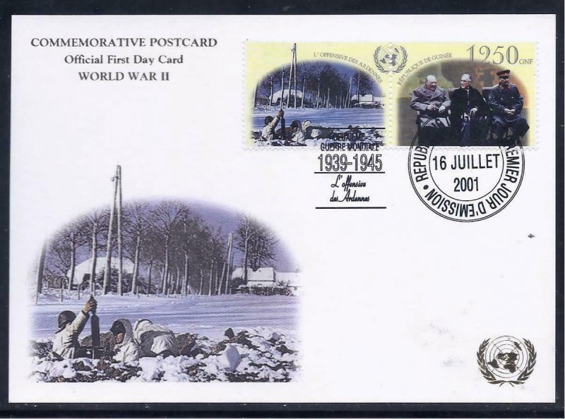 GUINEA STAMPS 2001 UN WWII WW2 WAR SET OF 5 MAXIMUM CARD GOLD PRINTING VF