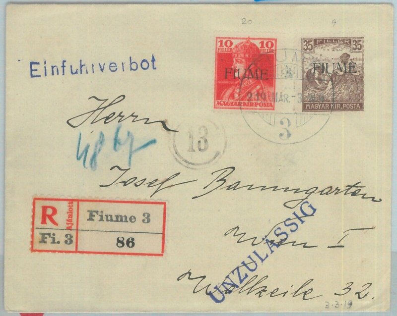 82041 - FIUME - STORIA POSTALE: Sass 12 + 24 su  BUSTA RACCOMANDATA rifiutata!