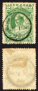 Niger Coast SG47d 2d Green Perf 13.5-14 Old Calabar CDS (toned) Cat 22 pounds