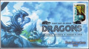 18-174, 2018, Dragons, First Day Cover, Pictorial Postmark, Black Sea Dragon