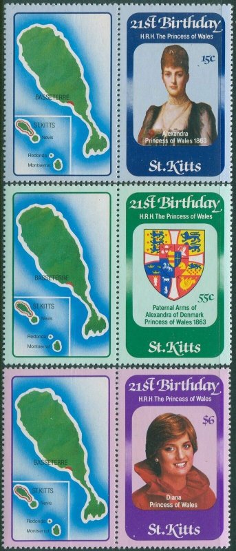 St Kitts 1982 SG95-97 21st Birthday Princess Diana with tabs set MNH