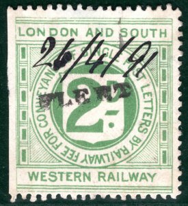 GB Hants LSWR RAILWAY 2d Letter Stamp *FLEET* STATION Pen Dated 1891* Used SBW15