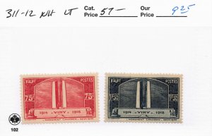 FRANCE  311-12   light gum tone   MNH