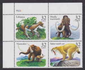 3077 - 3080 Prehistoric Animals MNH Plate Block UL