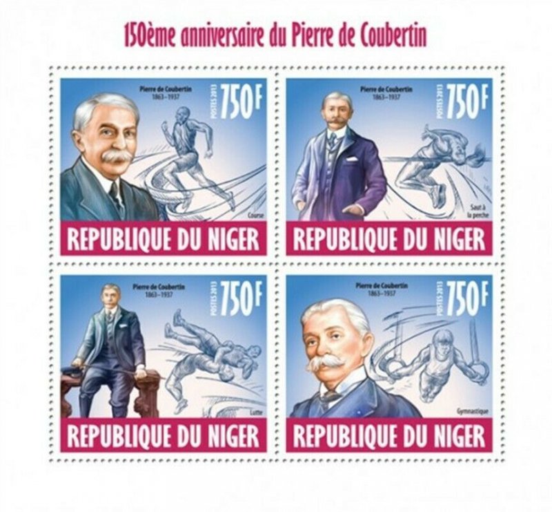 Niger - 2013 Pierre de Coubertin - 4 Stamp Sheet - 14A-320