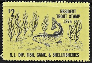 US 1975 NJ Resident Trout Stamp XF NH