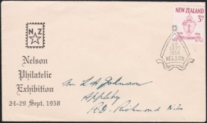 NEW ZEALAND 1958 Nelson Stamp Exhibition cover & cds.......................B2776