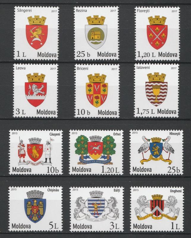 Moldova 2015 & 2017 Local Coats of Arms 12 MNH stamps