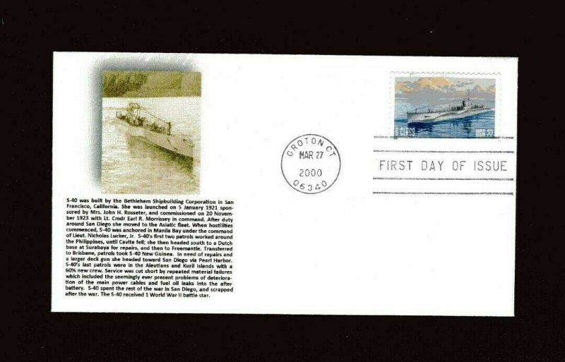 S-Boat United States Navy Submarine Service 2000 First Day Cover Stamp  