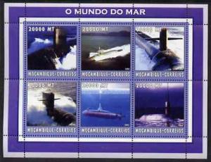 Mozambique 2002 Submarines perf sheetlet containing 6 val...