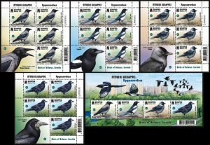 BELARUS 2024-08 FAUNA Animals Birds: Corvids. Crows, etc. Complete 5 Sheets, MNH