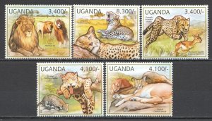 Wb277 2012 Uganda Wild Cats Lions Leopards Fauna #2805-09 Set Mnh