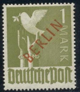 GERMANY BERLIN #9N33 1mk olive w/red ovpt, og, NH, expert mark rev, Scott $391.