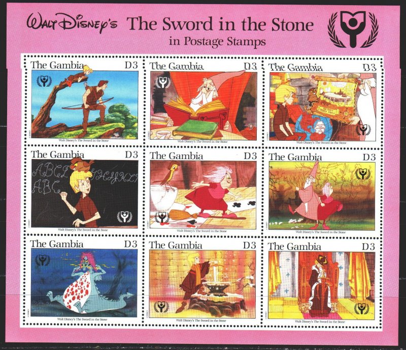 Gambia. 1991. Small sheet 1102-10. Year of Education, Animation, Disney. MNH.