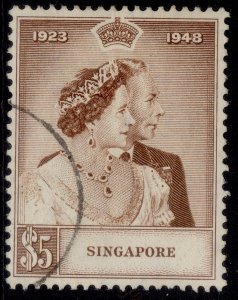 SINGAPORE GVI SG32, $5 brown, FINE USED. Cat £50.