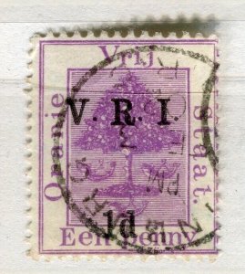 ORANGE FREE STATE; 1901 early VRI QV issue used 1d. value fair Postmark