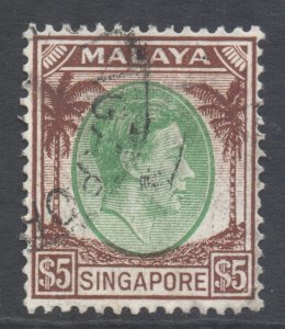 Malaya Singapore Scott 20 - SG15, 1948 George VI $5 Perf 14 used