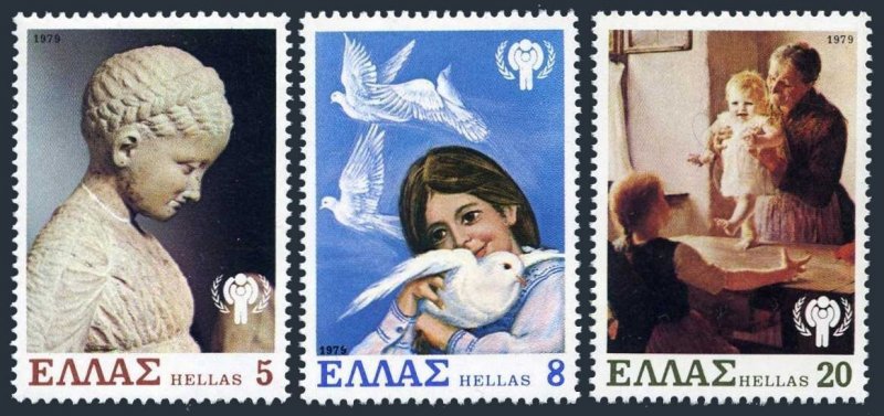 Greece 1303-1305, MNH. Michel 1362-1364. IYC-1979. Statue,Girl & pigeons,Mother.