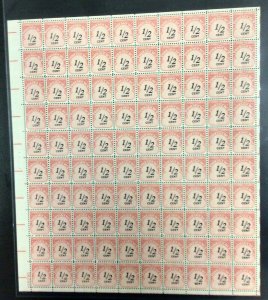 J88  Postage Due  1/2 c MNH Sheet of 100   1959