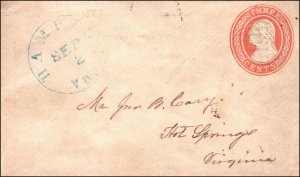 Scott U1 3 Cents Washington Cover Blue 2 Sep Hampton, Va Cancel