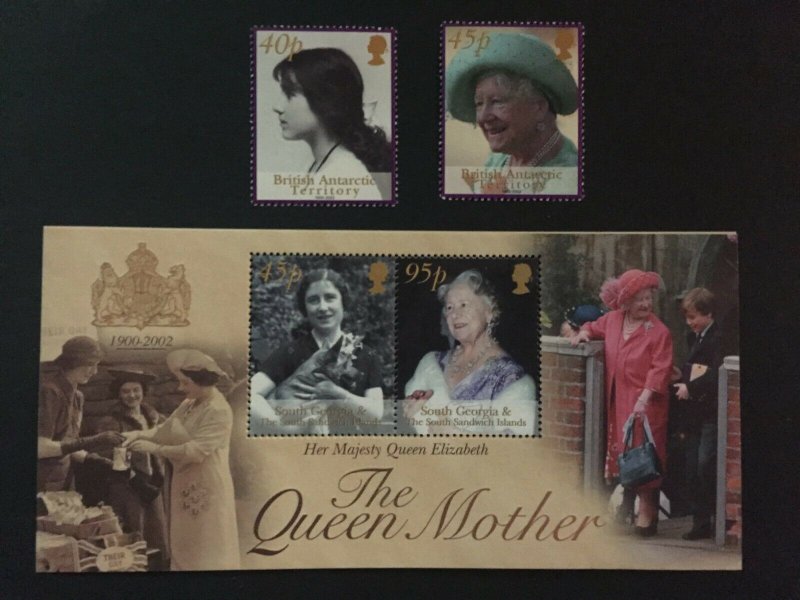 British Antarctic Territory:  Queen Mother Commemoration, MNH set + M/S