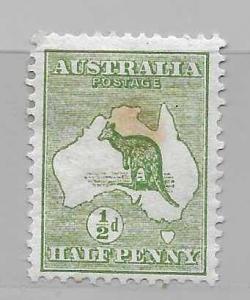 Australia 1  1/2d roo single MH STAINED