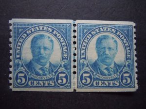 #602 5c Roosevelt Coil JL Pair Perf. 10 Vert MNH OG F/VF CV $23 New Mount #1