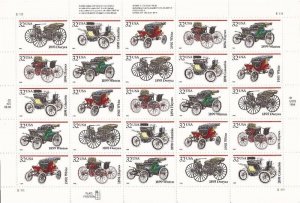 US Stamp - 1995 Antique Automobiles - 25 Stamp Sheet - Scott #3019-23