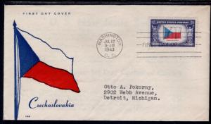 US 910 Czechoslovakia Flag Fidelity Typed FDC